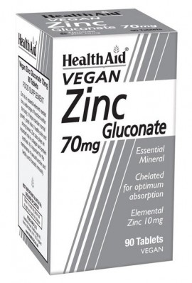 Health Aid Zinc Gluconate 70mg Συμπλήρωμα Διατροφής Ψευδαργύρου για Τόνωση Ανοσοποιητικού, Καλή Υγεία Δέρματος & Αναπαραγωγικού, 90tabs