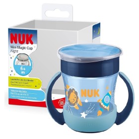 NUK Ποτηράκι 6m+ Mini Magic Cup Night Με Χείλος & Καπάκι Που Φωσφορίζει Στο Σκοτάδι Μπλε, 160ml