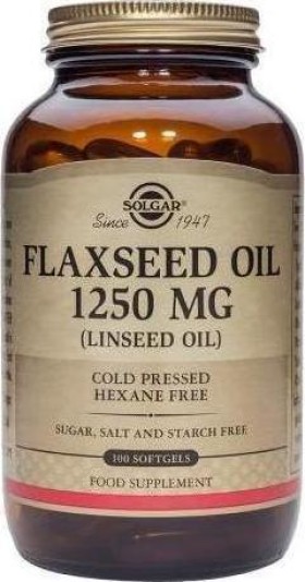 Solgar Flaxseed Oil 1250mg Συμπλήρωμα Διατροφής για την Προστασία του Καρδιαγγειακού Συστήματος - Ιδανικό για Πρόληψη Ημικρανιών & Φλεγμονών, 100softgels
