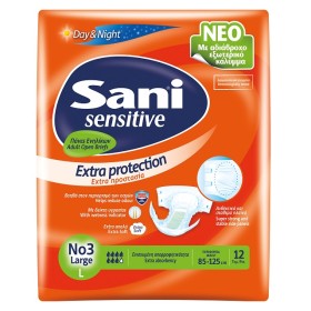 Sani Sensitive Extra Protection Day & Night No3 Large (85-125cm) Ανοιχτές Πάνες Ακράτειας, 12 Τεμάχια