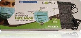 Μάσκες Como Χειρουργικές Μιας Χρήσης Τριπλής Ύφανσης - Μάσκα Χρώματος Μαύρο-Ανθρακί 10τεμαχίων, BFE >99%, Type II, Ελληνικής Κατασκευής, Συσκευασία