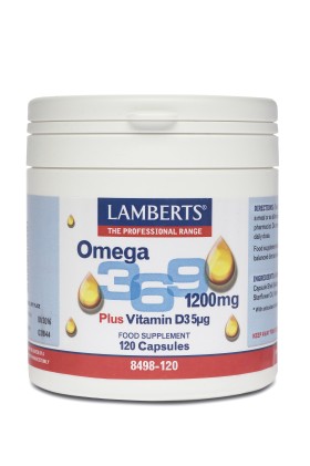 LAMBERTS Omega 3-6-9 1200mg Plus Vitamin D3 5μg, Συμπλήρωμα Διατροφής με Ω-3-6-9 Λιπαρά Οξέα και Βιταμίνη D3 120caps 8498-120