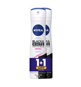 Nivea Αποσμητικό Spray Γυναικείο Black & White Invisible Clear 48ωρης Προστασίας 1+1 ΔΩΡΟ, 2x150ml