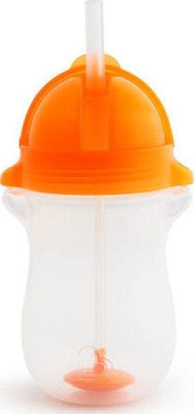 MUNCHKIN Εκπαιδευτικό Ποτήρι 12m+ Με Καλαμάκι & Βαρίδι Που Δε Χύνεται Χρώμα Πορτοκαλί Tip & Sip Straw Cup Tall(12462), 296ml