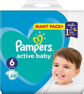 Pampers Active Baby Πάνες Giant Pack Μέγεθος 6 (13-18 kg), 68 τεμάχια
