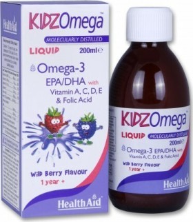 Health Aid KidzOmega Liquid Omega 3 Wild Berry, Ειδική Σύνθεση για παιδιά με γεύση Βατόμουρο 200ml