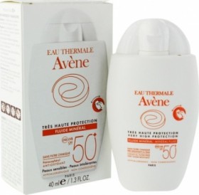 AVENE Solaire Fluide Mineral Spf50+ Sans Parfum, Αντηλιακό Προσώπου για το Ευαίσθητο, Mη Ανεκτικό Δέρμα με 100% Φυσικά Φίλτρα, 40ml