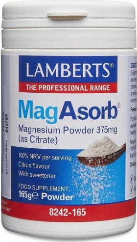LAMBERTS MagAsorb Magnesium Powder 375mg (as Citrate) Υψηλής Βιοδιαθεσιμότητας Μαγνήσιο σε μορφή κιτρικού άλατος, 165gr 8242-165
