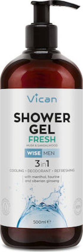 VICAN Wise Men Shower Gel Fresh Ανδρικό Αφρόλουτρο με Αίσθηση Φρεσκάδας - Απαλό Άρωμα Σανταλόξυλου & Musk, 500ml