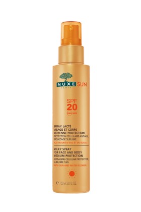 NUXE Sun Milky Spray Medium Protection SPF20 Αντηλιακό Γαλάκτωμα σε Σπρέι για Πρόσωπο & Σώμα Μεσαίας Προστασίας, 150ml
