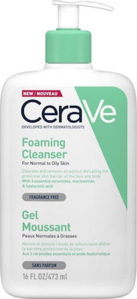 CeraVe Foaming Cleanser Gel Καθαρισμού Για Πρόσωπο & Σώμα Για Κανονική Εως Λιπαρή Επιδερμίδα, 473ml