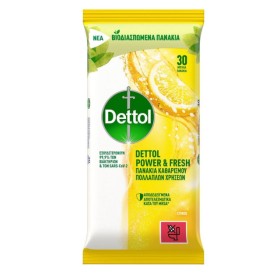 Dettol Power & Fresh Surface Clean Wipes Citrus Πανάκια Καθαρισμού Πολλαπλών Χρήσεων 30τμχ