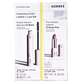 Korres Consicious Colour Πακέτο Drama Volume Mascara 01 Black 13ml & True Velvety Lipstick 13 Nude Pink 3gr