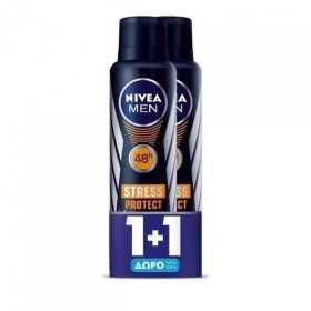 Nivea Men Ανδρικό Αποσμητικό Spray 48ωρης Προστασίας, Stress Protect,  2x150ml, 1+1 ΔΩΡΟ