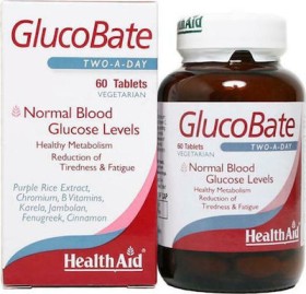 HEALTH AID GlucoΒate Συμπλήρωμα Διατροφής Με Βιταμίνες, Μέταλλα & Βότανα Για Ρύθμιση Της Γλυκόζης, 60 Ταμπλέτες