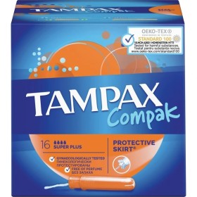 Tampax Compak Super Plus Protective Skirt Ταμπόν με Απλικατέρ, Μεγάλη Ροή, 16Τμχ