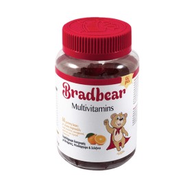 Παιδικές Πολυβιταμίνες για Παιδιά Άνω των 3 ετών, Χωρίς Γλουτένη, Συμπλήρωμα Διατροφής με Βιταμίνες, Ψευδάργυρο & Σελήνιο, Bradex Bradbear Multivitamins, 60 ζελεδάκια Με Γεύση Πορτοκάλι
