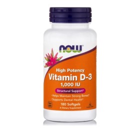 NOW FOODS Vitamin D3 1.000 IU  Συμπλήρωμα Διατροφής Για Την Ενίσχυση Του Ανοσοποιητικού & Την Καλή Υγεία Των Οστών, 180 Μαλακές Κάψουλες