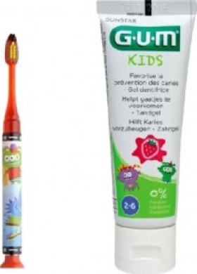 Gum Light-Up 903, Παιδική Οδοντόβουρτσα Παιδική Οδοντόβουρτσα Με Φωτεινή Ένδειξη Κόκκινο με Δώρο Οδοντόκρεμα Gum Kids 2-6 Ετών, 50ml