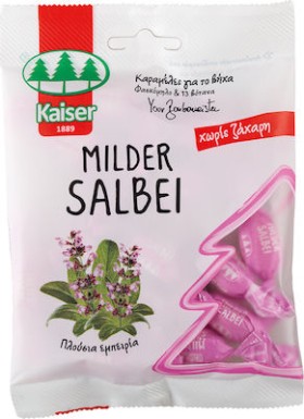 KAISER Milder Salbei Καραμέλες Για Τον Ερεθισμένο Λαιμό & Το Βήχα Με Φασκόμηλο & 13 Βότανα Χωρίς Ζάχαρη, 60gr