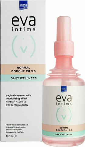 INTERMED Eva Intima Douche Normal pH3.0 Κολπική Πλύση Για Τον Αποτελεσματικό Καθαρισμό & Την Απομάκρυνση Δυσάρεστων Οσμών, 147ml