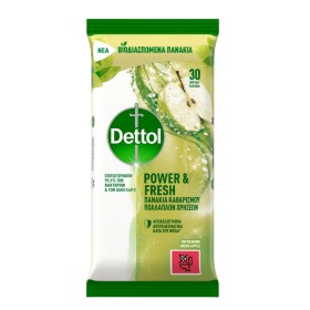 Dettol Power & Fresh Surface Clean Wipes Green Apple Πανάκια Καθαρισμού Πολλαπλών Χρήσεων 30τμχ
