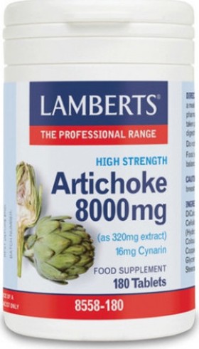 LAMBERTS Artichoke Ibisene 8000mg, Συμπλήρωμα με Εκχύλισμα Αγκινάρας για την Υγεία του Εντέρου, 180 ταμπλέτες 8558-180