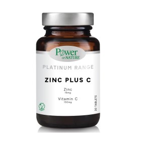 Power of Nature Platinum Range Zinc Plus C Συμπλήρωμα Διατροφής Με Ψευδάργυρο & Βιταμίνη C, 30 Ταμπλέτες