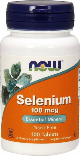 NOW FOODS Selenium 100 mcg Συμπλήρωμα Διατροφής Σεληνίου Για Τη Mείωση Της Xοληστερίνης, 100 Κάψουλες