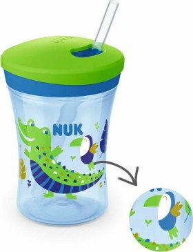 NUK Ποτηράκι Πλαστικό 12m+ Action Cup Με Καλαμάκι Σε Μπλε Χρώμα Με Κροκόδειλο (10.255.574), 230ml