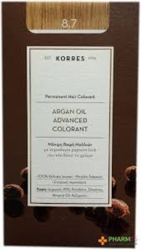 KORRES Argan Oil Advanced Colorant Μόνιμη Βαφή Μαλλιών 8.7 Καραμέλα 50ml