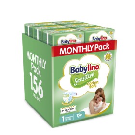Babylino Sensitive Cotton Soft Monthly Box No.1 Newborn (2-5kg) Βρεφικές Πάνες 156 Τεμάχια