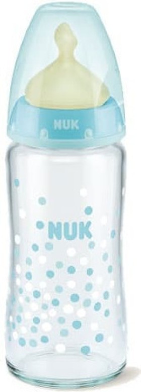 NUK Μπιμπερό Πλαστικό 0-6m First Choice Plus Με Θηλή Καουτσούκ & Δείκτη Ελέγχου Θερμοκρασίας Γαλάζιο Με Αστέρια (10.741.939), 300ml