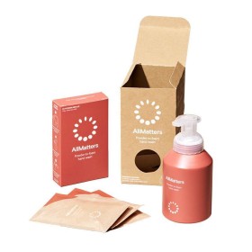 ALLMATTERS Starter Kit Σαπούνι Χεριών, Σκόνη σε Aφρό, 1 Επαναχρησιμοποιήσιμη Φιάλη 350ml και 3 Φακελάκια Σκόνη 17,5g