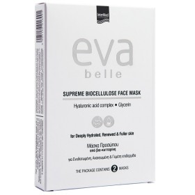 Intermed Eva Belle Supreme Biocellulose Face Mask Μάσκα Προσώπου Με Υαλουρονικό Οξύ & Γλυκερίνη, 2x15ml