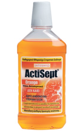 INTERMED Actisept Mouthwash Orange Καθημερινό Φθοριούχο Στοματικό Διάλυμα με Γεύση Πορτοκάλι, 500 ml