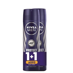 NIVEA Men Protect & Care Πακέτο 1+1 Ανδρικό Αποσμητικό Spray 48ης Προστασίας, 2x150ml