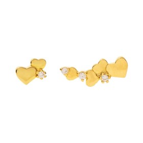 MEDISEI Ασημένια Σκουλαρίκια No 05427- Love Hearts Yellow Gold Με Πέτρες, 1 ζευγάρι