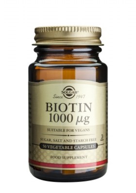 Solgar Biotin 1000μg, Συμπλήρωμα με Βιοτίνη για την Καλή Υγεία Μαλλιών & Δέρματος, 50 φυτικές κάψουλες