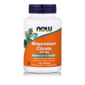 NOW FOODS Magnesium Citrate 200mg Συμπλήρωμα Διατροφής Για Το Μυϊκό & Νευρικό Σύστημα, 100 Κάψουλες