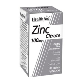 HEALTH AID Zinc Citrate 100mg Συμπλήρωμα Διατροφής με Ψευδάργυρο για τη Φυσιολογική Λειτουργία του Ανοσοποιητικού, 100tabs