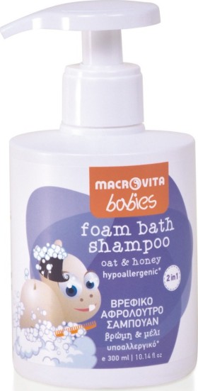 MACROVITA Babies Foam Bath Shampoo, Αφρολουτρο & Σαμπουάν 2 σε 1 Με Βρώμη & Μέλι 300ml