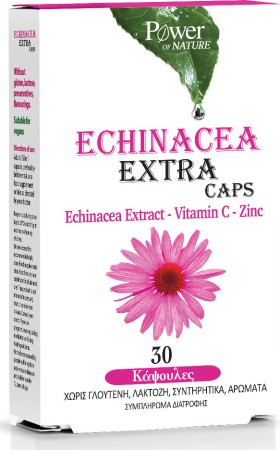 POWER OF NATURE Echinacea Extra Συμπλήρωμα Διατροφής Με Εχινάτσεα, Βιταμίνη C & Ψευδάργυρο, 30 Κάψουλες