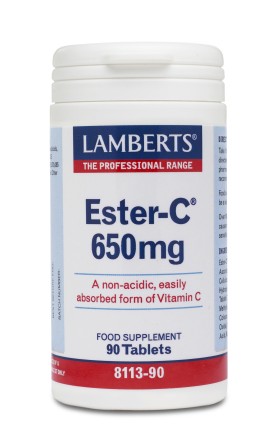 Lamberts Ester-C 650mg Συμπλήρωμα Διατροφής Βιταμίνη C σε μη Όξινη Μορφή για Τόνωση του Οργανισμού & Ενίσχυση του Ανοσοποιητικού Συστήματος, 90tabs 8113-90