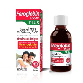 VITABIOTICS Feroglobin Liquid Plus Gentle Iron, Vit D, Ginseng, CoQ10 Συμπλήρωμα Σιδήρου σε Υγρή Μορφή για Ενήλικες με Γεύση Μέλι-Πορτοκάλι, 200ml