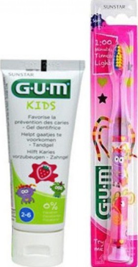 Gum Light-Up 903 Παιδική Οδοντόβουρτσα Με Φωτεινή Ένδειξη Χρώμα Ροζ και Δώρο Οδοντόκρεμα Gum Kids 2-6 Ετών, 50ml