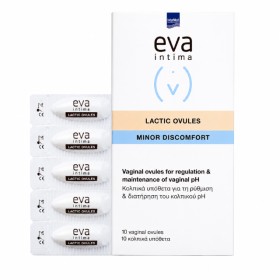 Intermed Eva Intima Lactic Ovules Minor Discomfort Κολπικά Υπόθετα Με Αλόη & Χαμομήλι 10τμχ