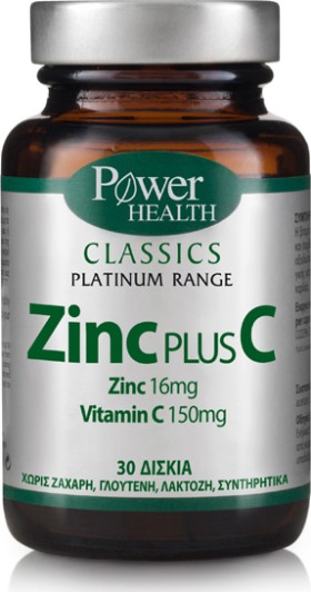 Power Health Platinum Range Zinc Plus C, Συμπλήρωμα με Ψευδάργυρο και Βιταμίνη C, 30 Ταμπλέτες