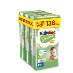Babylino Sensitive Cotton Soft No4+ 10-15 Kg Super Pack Βρεφικές Πάνες 138τμχ