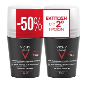 Vichy Deodorant Homme Promo Anti-irritation Anti Perspirant 72h Roll-On Ανδρικό Αποσμητικό Έντονης Εφίδρωσης 2x50ml